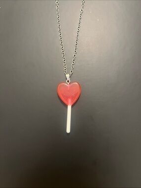 Red Heart Lollipop Pendant Necklace - Women Jewelry